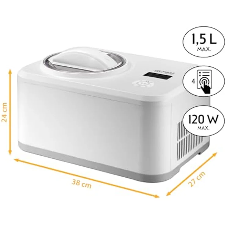 TZS First Austria Eismaschine 1.5L, Kompressor, Edelstahlbehälter, LCD-Display, Kühlhaltung, für Eiscreme & Joghurt, weiß – Bild 2