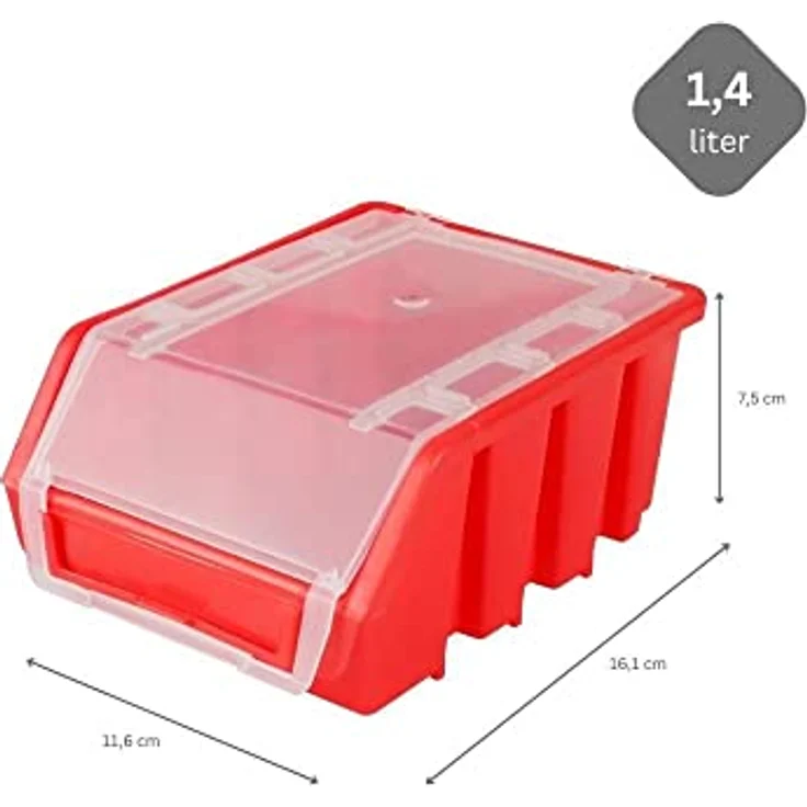 PROREGAL SuperSparSet 10x Sichtlagerbox 2 mit Deckel | HxBxT 7,5x11,6x16cm | Rot | Stapelbare Sichtlagerkästen aus bruchsicherem Polypropylen (PP) – Bild 3