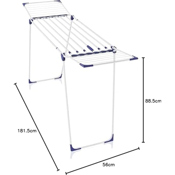 Leifheit Wäscheständer Classic Extendable 230 Solid, auf eine Breite von 184 cm ausziehbar, Standtrockner mit 23m Trockenlänge, stabiler Wäschetrockner mit extradicken XL-Stäben, weiß, blau – Bild 6