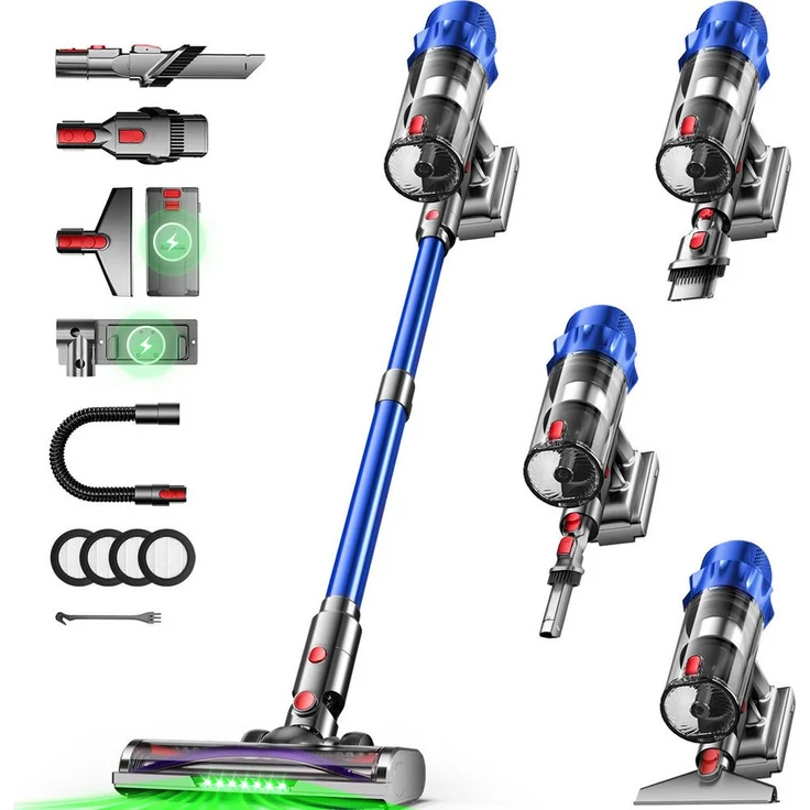 Hiazurm Akku-Hand- und Stielstaubsauger, 80000Pa, 70 Min Akkulaufzeit, 1,8L Staubbehälter, kabellos mit LED-Display und HEPA-Filter, super leise für Tierhaare und Teppiche