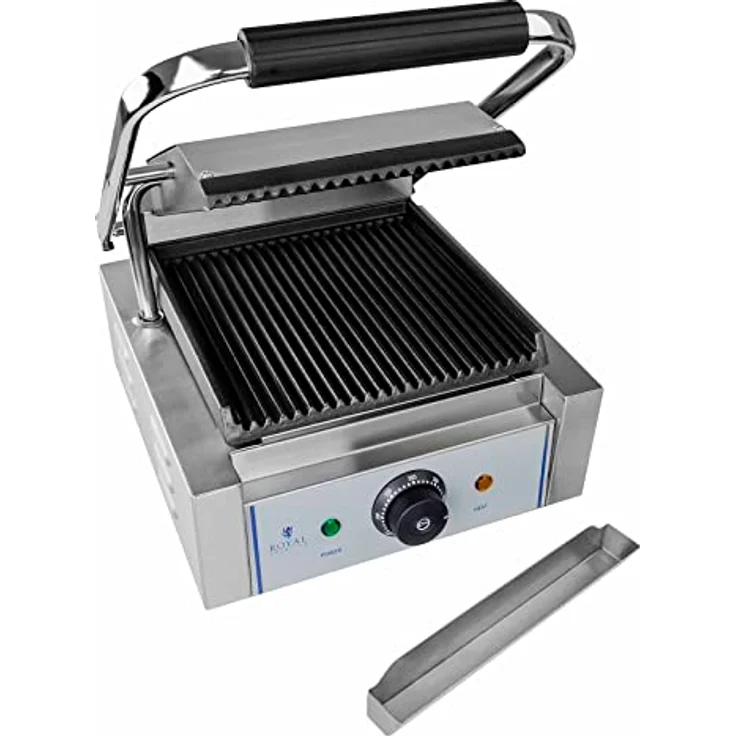 Royal Catering Kontaktgrill geriffelt 1800W Gastro Panini Toaster Elektro Grillplatte in Edelstahl, 1800 W – Bild 5