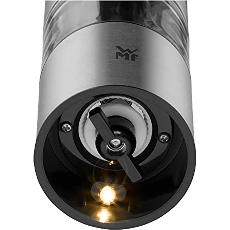 WMF Elektrische Mühle 21 cm, Salz und Pfeffermühle unbefüllt, LED-Leuchte, Cromargan Edelstahl matt, Glas, Keramikmahlwerk – Bild 5