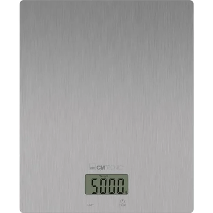 Clatronic KW 3821, digitale Küchenwaage aus Edelstahl mit 1g Schritten bis 5kg, Cup-Angabe, Tara-Funktion, extra flach für Trend-Rezepte – Bild 1