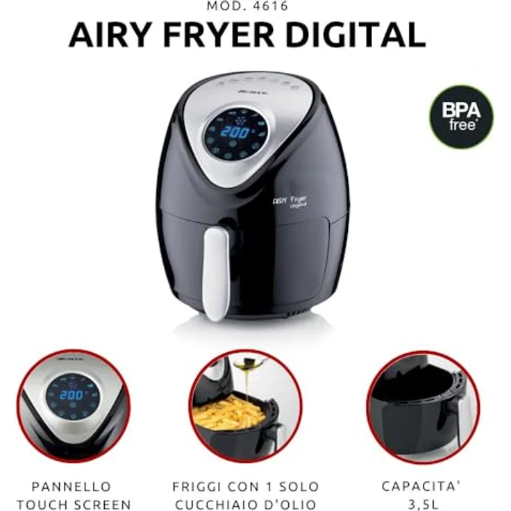 Ariete Airy Fryer Digital Fritteuse, 1300 W, Kunststoff, Schwarz – Bild 3