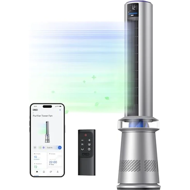 Dreo Turmventilator MC710S, Luftreiniger, intelligenter 2-in-1-Ventilator, 114 cm (45 Zoll), Geschwindigkeit 8 m/s, Oszillation 120°, 24-Stunden-Timer, Lüfter ohne Flügel – Bild 1