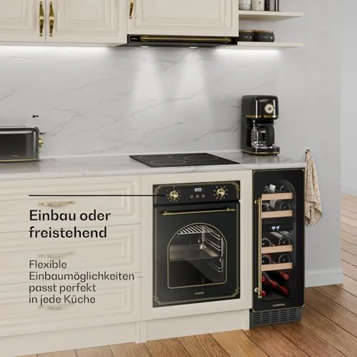 Klarstein Vinovilla 17 Built-in Duo Vilhelmine Edition Weinkühlschrank, Einbau, schwarz antik-Gold-Metallic, 17 Flaschen, Glastür, Energieklasse F – Bild 5