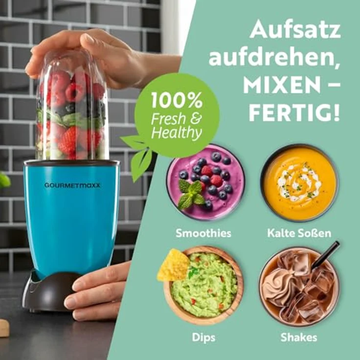 GOURMETmaxx Mixer Mr. Magic, Standmixer mit 400W, 500ml Fassungsvermögen, 8 Funktionen für Smoothies, Dips und Soßen, leicht zu reinigen, 4-tlg. Zubehörset – Bild 5