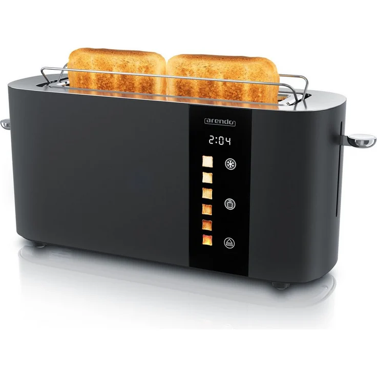 Arendo LEVEL TOUCH Edelstahl Langschlitz-Toaster 2-Scheiben mit Restzeit- und Bräunungsgradanzeige, 1000 W, brötchenaufsatz, wärmeisoliert, 6 Toast-Icons