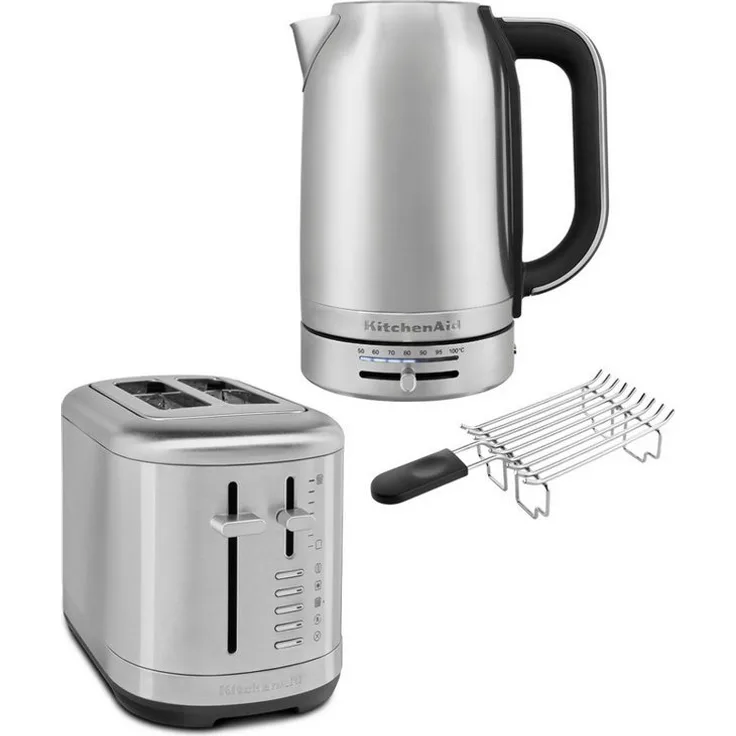 KitchenAid Toaster Set 5KEK1701 & 5KMT2109, Wasserkocher mit Temperaturregelung und 2-Scheiben-Toaster mit Brötchenaufsatz, Edelstahl