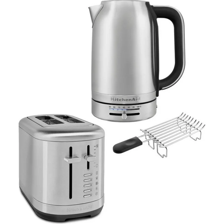 KitchenAid Toaster Set 5KEK1701 & 5KMT2109, Wasserkocher mit Temperaturregelung und 2-Scheiben-Toaster mit Brötchenaufsatz, Edelstahl