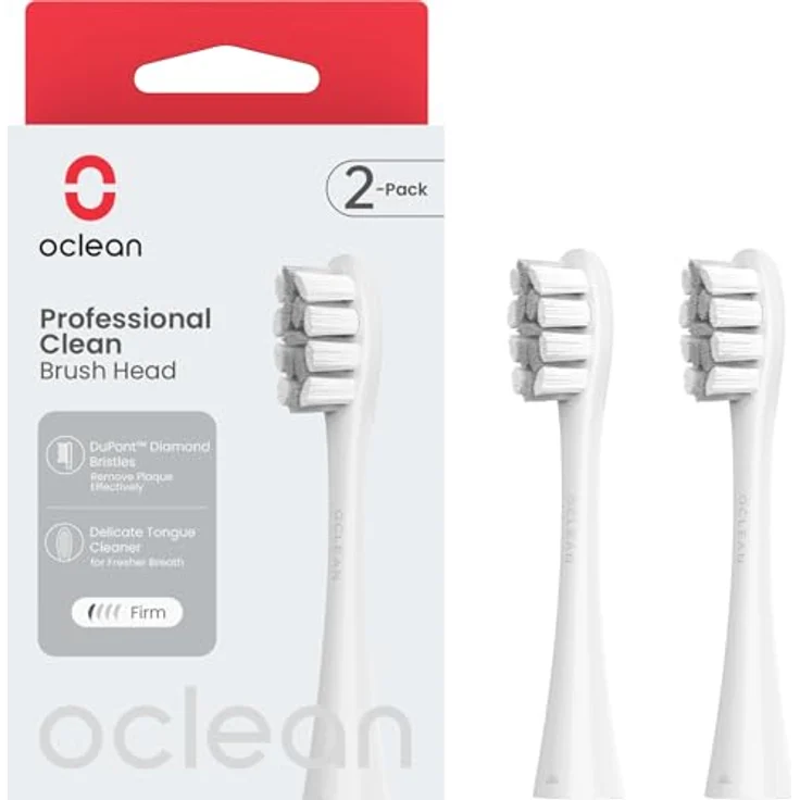 Oclean P1C10 GR02, Professioneller Bürstenkopf für elektrische Zahnbürsten, 2 Stück, grau, mit Dupont-Borsten und reduziertem Plaquerisiko