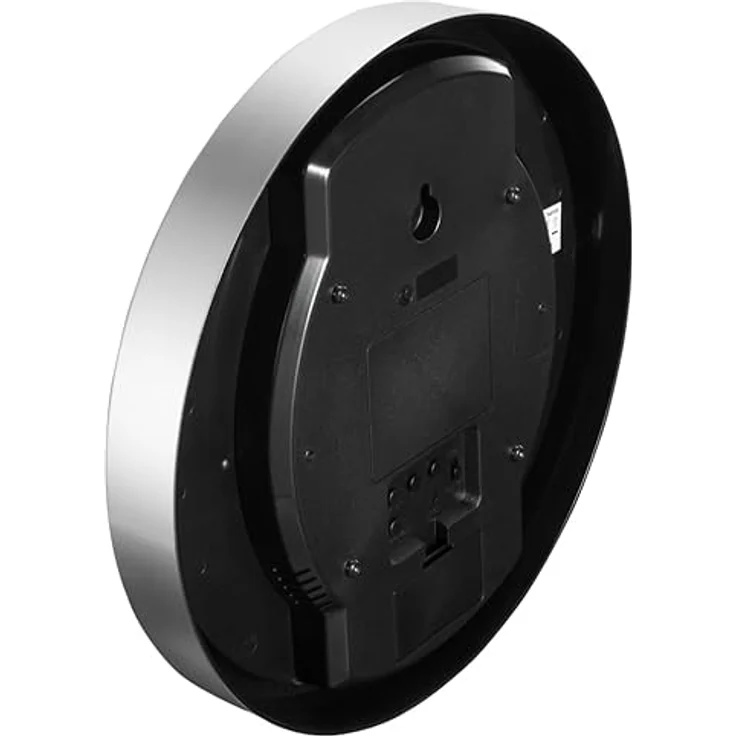 Hama Wanduhr Moorea (DCF Funkuhr, digitale Anzeige von Datum & Temperatur, Zeitzone einstellbar, Ø 30cm, 7 Sprachen, inkl. Batterie) Silber – Bild 4