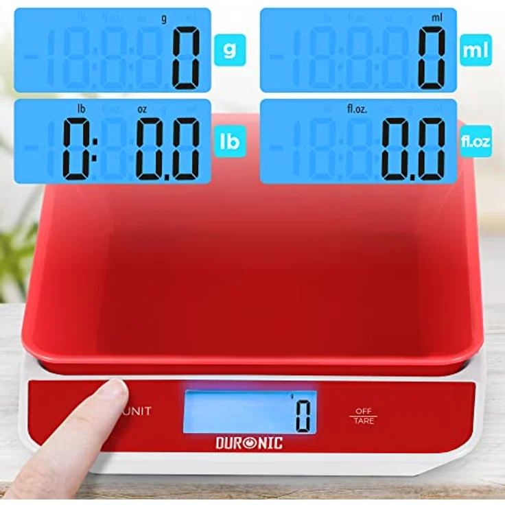 Duronic KS100 RD Küchenwaage | 5 kg Digitalwaage mit 1,2 L abnehmbarer Schüssel | 1 g grammgenau Präzision-Feinwaage | Haushaltswaage mit Tara-Funktion | Digitale Waage mit Hold-Funktion | Zum Kochen – Bild 4