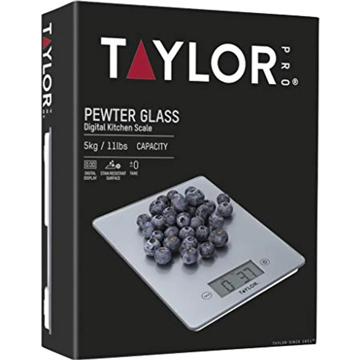 Taylor Pro, Digitale Küchenwaage für Lebensmittel mit Ultraschlankem Design, Kompakte, Professioneller Standard, Tara-Funktion mit Präzisionsgenauigkeit, Zinnglas, Wiegekapazität 5 kg – Bild 4