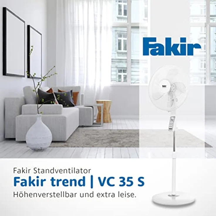 Fakir VC 35 S trend - Standventilator sehr leise, oszillierend 90°, 3-Leistungsstufen, ergonomisches Bedienfeld , hoher Luftdurchsatz, Timer-Funktion, 45 cm Korbdurchmesser – 60 Watt – Bild 2
