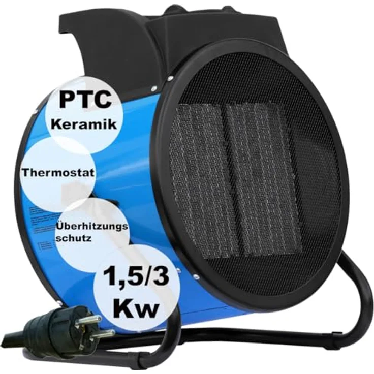 ALLEGRA Elektroheizer Heizlüfter Bauheizer 3KW Keramik Heizstrahler 3000 Watt Elektroheizgebläse - Thermostat, 3 Heizstufen, für Innen- und Außeneinsatz
