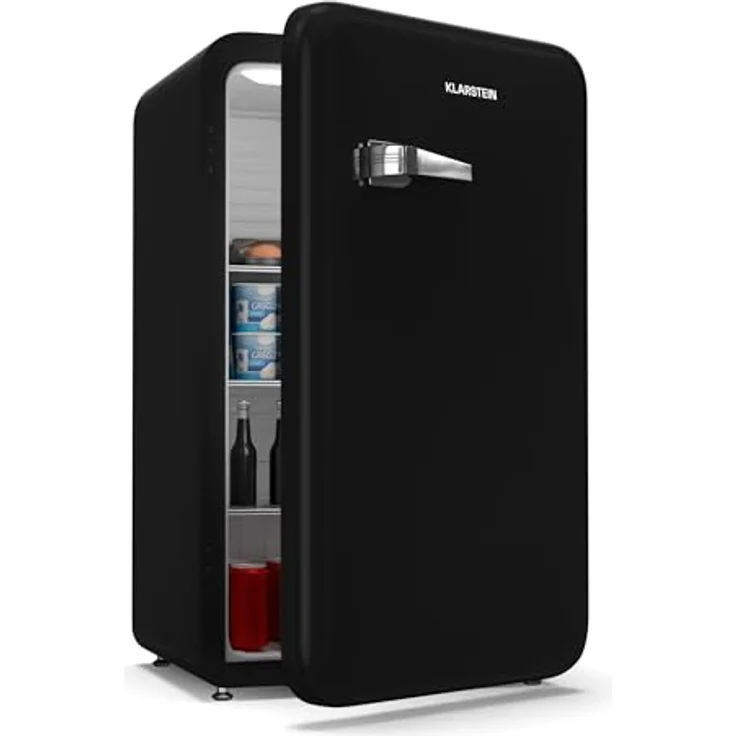 Klarstein Audrey Evo 90L Retro Mini Kühlschrank, 40 dB, kompakt mit verstellbaren Füßen und Wendetür, schwarz – Bild 1