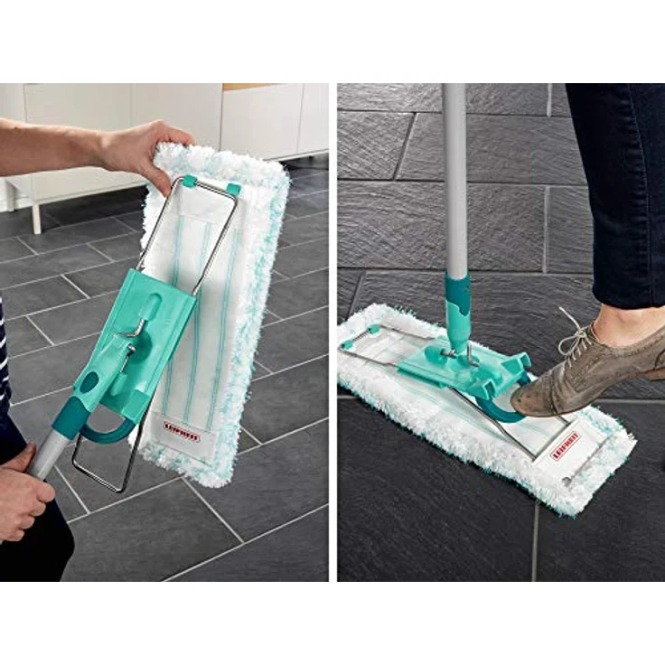 Leifheit Bodenwischer Profi XL mit 2 Wischbezügen, 1x Mikrofaser Bezug für alle glatten Böden & 1x elektrostatisches Staubtuch, Stahlstiel 140cm, Mopp mit 42cm Wischbreite – Bild 5