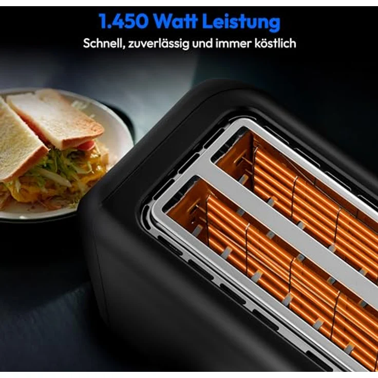 MEDION MD 12103 Toaster 4 Scheiben mit Brötchenaufsatz, 1.450 Watt, 7 Bräunungsstufen, 5 Automatikprogramme, Edelstahl matt, schwarz – Bild 3