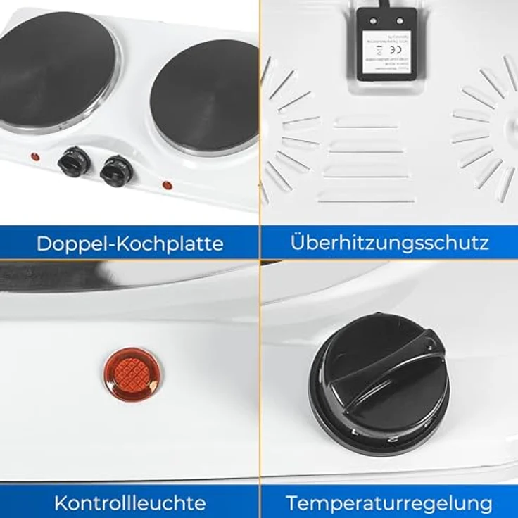 Exquisit Kochplatte KP 3202 we | Massekochfeld | 2 Platten | Leistung 2500 Watt | weiß – Bild 5