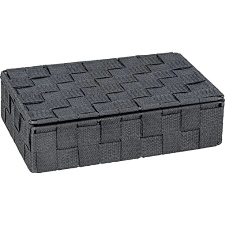 WENKO Aufbewahrungskorb mit Deckel Adria Klein Dunkelgrau - Badkorb mit Deckel und 4 Fächern, Polypropylen, 26 x 7.5 x 17 cm, Dunkelgrau – Bild 2