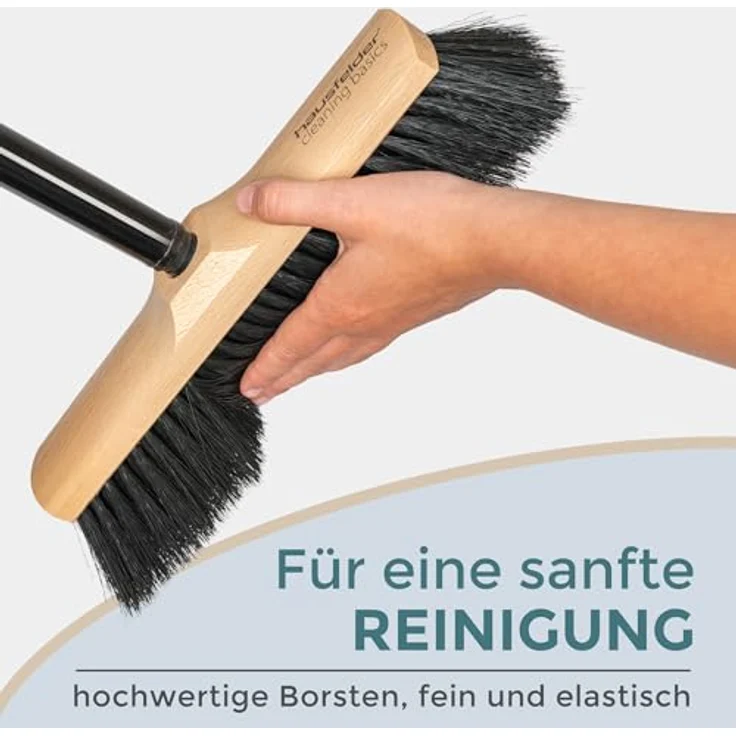 Hausfelder Staubbesen Vorteilspack, 1 x 30cm Zimmerbesen und 2 x Handfeger mit ergonomischen Holzgriffen und dichten Borsten – Bild 4
