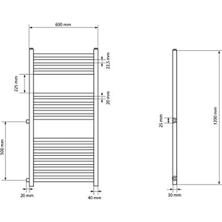 ECD Germany Renovierungsheizkörper Austausch, 600 x 1200 mm, Weiß, Handtuchwärmer mit Seitenanschluss 500 mm, Designheizkörper für Bad – Bild 4