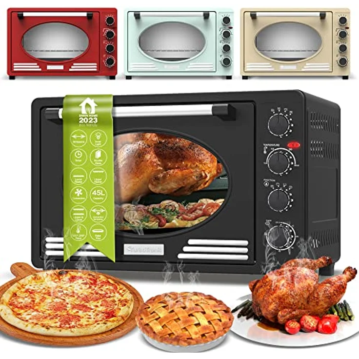 Turbotronic Retro Minibackofen mit Umluft 45l schwarz, rot, blau, beige 2000W, Mini Backofen, Pizzaofen, Grill – Bild 1