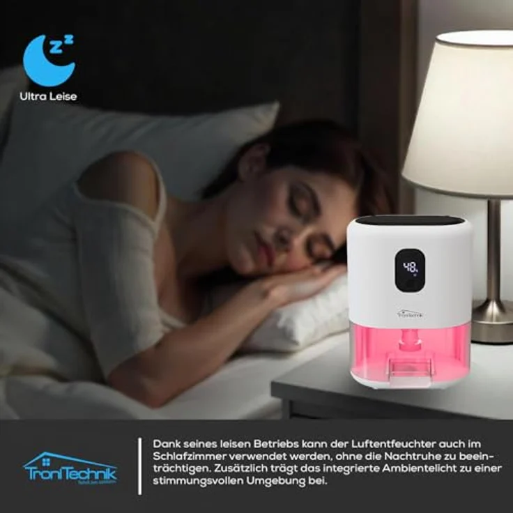 Tronitechnik® EF-02 Mini Luftentfeuchter, elektrisch bis 400 ml/24 h, 1 L Tank, LED-Farblicht, kompakt und leise für Räume bis 20 m² – Bild 4