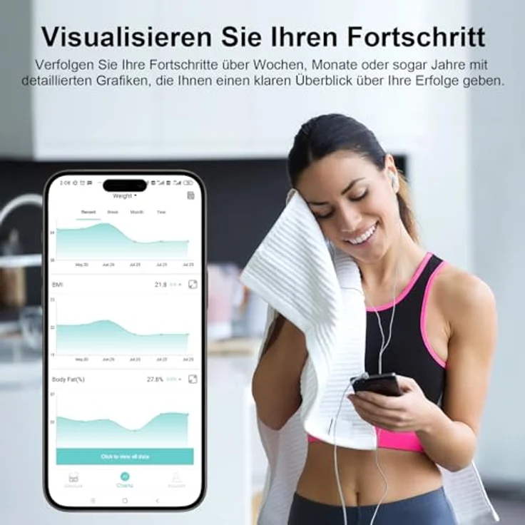Healthkeep Digitale Körperfettwaage, Bluetooth mit 8 Elektroden, Ganzkörperanalysewaage mit App und Handsensoren, intelligent für 18 analysierte Körperdaten, BMI, Gewicht, Muskelmasse – Bild 5