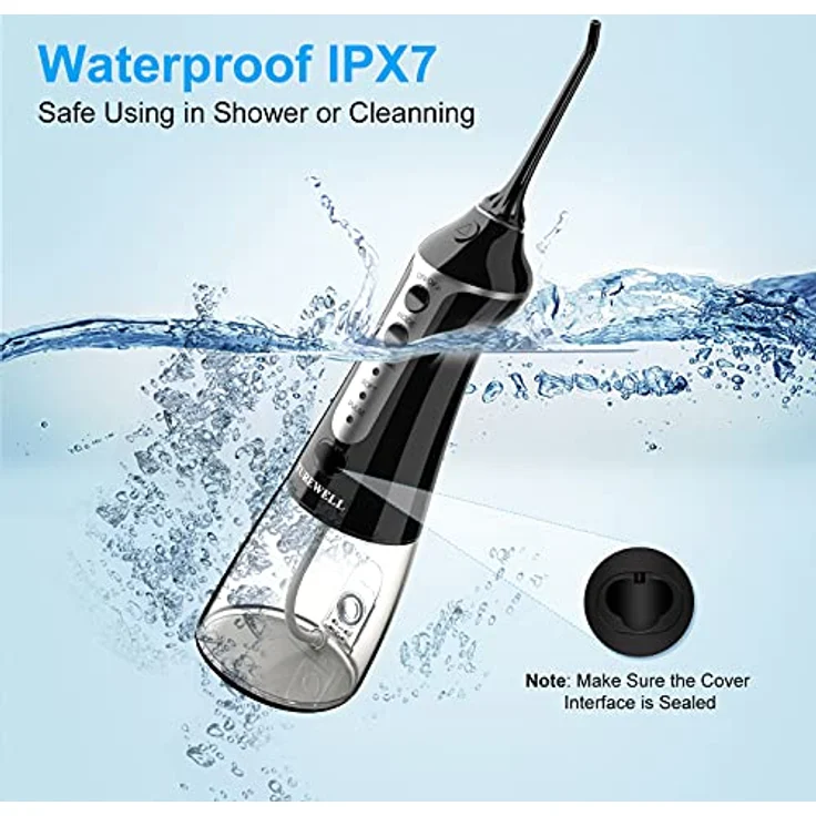 TUREWELL FC1591 Munddusche,Elektrisch zahnzwischenraumreiniger mit 3 Modi und 5 Düsen,IPX7 Wasserdicht 300ML Munddusche Kabellos,Tragbarer Aufladbarer water flosser für Familie und Reisen – Bild 4