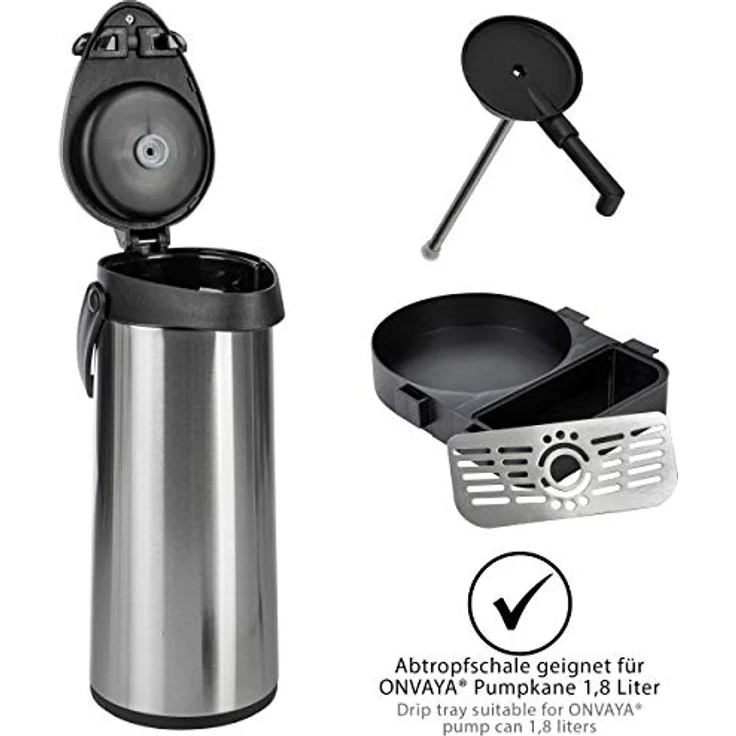 ONVAYA Airpot Pumpkanne 1,8 Liter + Tropfschale | Isolierkanne | Thermoskanne | Getränkespender | Edelstahl mattiert | Kaffeekanne | Doppelwandig – Bild 5
