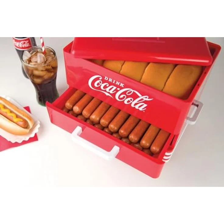 Salco Coca-Cola Hot Dog Maker - Dampfgarer und Brötchenwärmer im Diner-Stil, 24 Hot Dog Würstchen und 12 Brötchen Kapazität, Würstchen, Gemüse, Fisch, Knödel – Bild 6