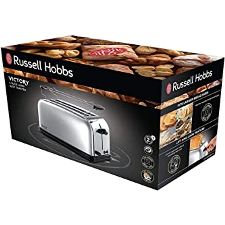 Russell Hobbs 23520-56 2-Schlitz-Langschlitz Victory Toaster (2 extra breite Langschlitzkammern für 4 Toastscheiben, inkl. Brötchenaufsatz, 6 einstellbare Bräunungsstufen und Auftaufunktion, 1600W) – Bild 3