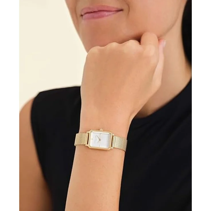Rosefield Octagon XS Mesh Gold, Armbanduhr mit weißem Zifferblatt, 19.5 x 24 mm Goldgehäuse, Edelstahl, wasserdicht bis 3 ATM – Bild 2