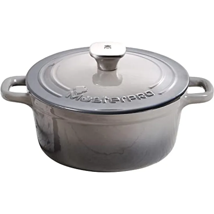 MasterPro Unique, Kochtopf 27cm mit Deckel, weiß, aus Gusseisen, ergonomische Griffe, für alle Herdarten geeignet
