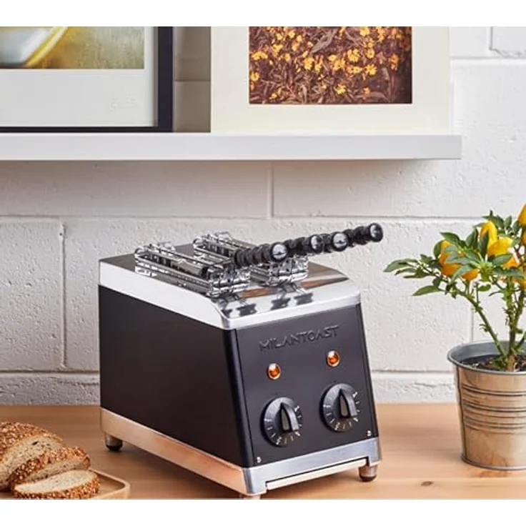 MILANTOAST 2-er Toaster mit Zangen mit Brötchenaufsatz, Edelstahl, individuell einstellbar, Schwarz – Bild 2