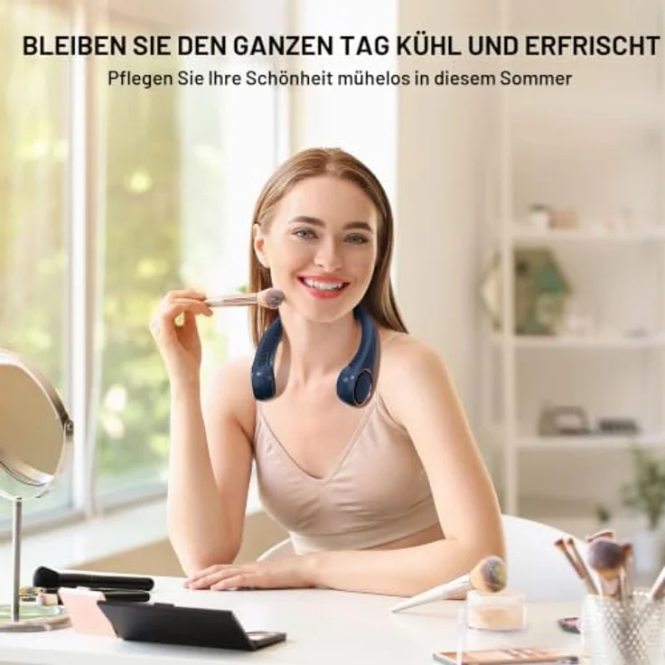Morelax Tragbarer Hals Ventilator, 4000 mAh Akku, USB Nackenventilator mit 360° Luftstrom und 3 Geschwindigkeiten, blau – Bild 4