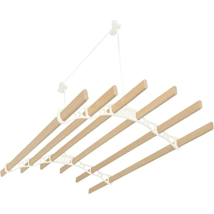 Monster Shop Decken-Wäscheständer, 1,5 m, 6 Latten, elfenbein, ausziehbar, Gusseisen, lackiertes Kiefernholz, inklusive Befestigungsset – Bild 3