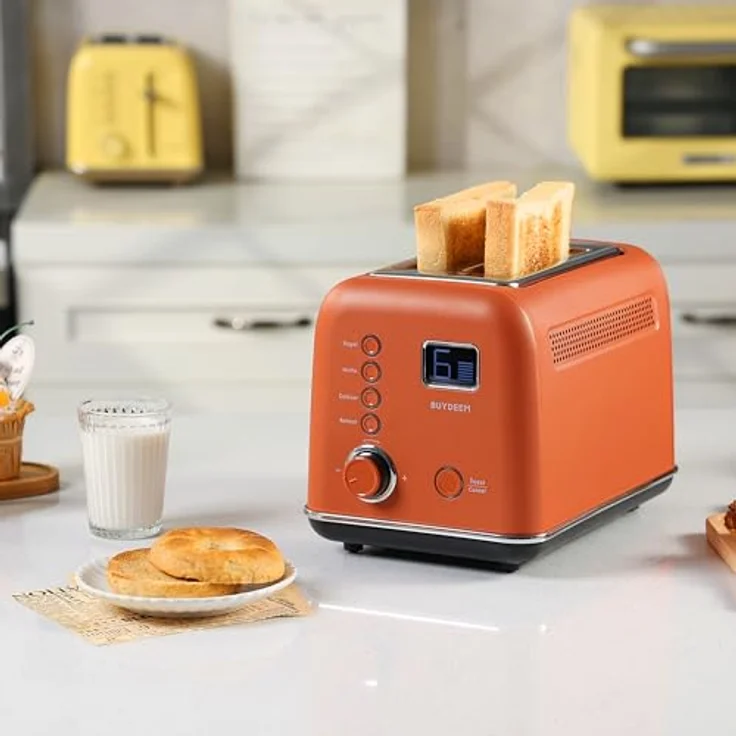 Buydeem Toaster DT730E, 2-Slice Automatic Metal Toaster mit motorisierter Auto-Lift-Funktion, LCD-Display, Koi Red – Bild 6