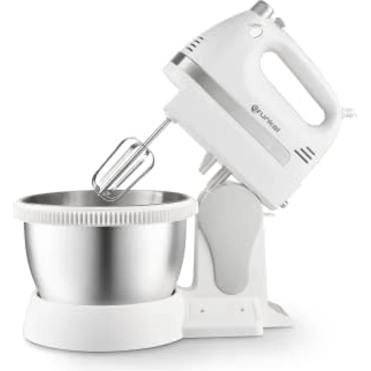 Grunkel - Mixer mit 5 Geschwindigkeiten AM-350TURB05BOWL - Inklusive Schüssel und zwei verschiedenen Rührstäbchen zum Mischen und Kneten, für Bäckerei und Gebäck - Weiß (350 W) – Bild 4