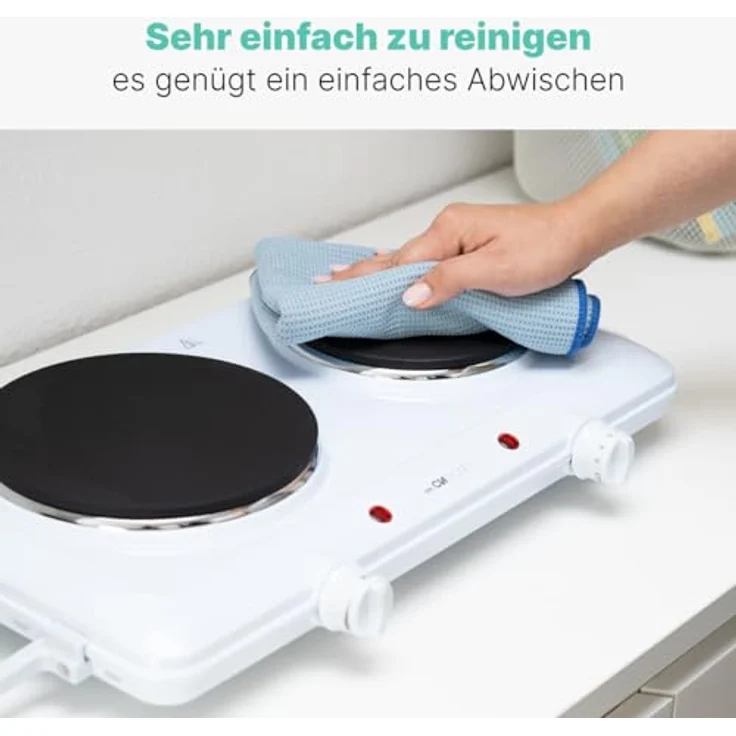 Clatronic Doppelkochplatte DKP 3583, 2 Kochplatten, stufenlos regelbare Thermostate, hohe Standfestigkeit, weiß – Bild 5