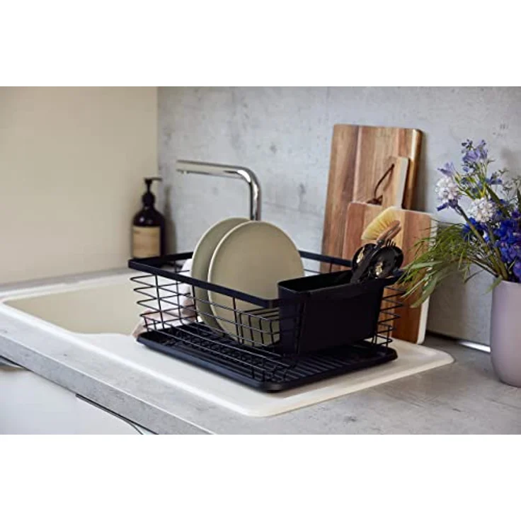 WENKO Geschirrabtropfer Drip, Abtropfgestell für Geschirr, ideal zum Abstellen neben der Spüle, aus pulverbeschichtetem Metall und Kunststoff, 36 x 15 x 30,3 cm, Schwarz – Bild 6