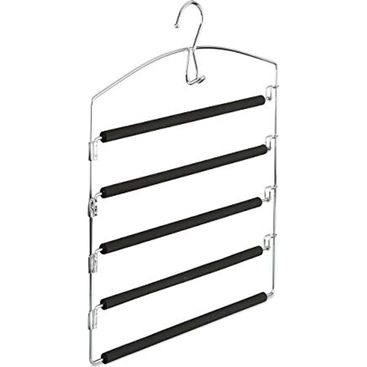 Relaxdays Hosenbügel, platzsparend für 5 Hosen, gepolstert, Metall, silber/schwarz, HBT: 44,5x37x2,7 cm – Bild 1