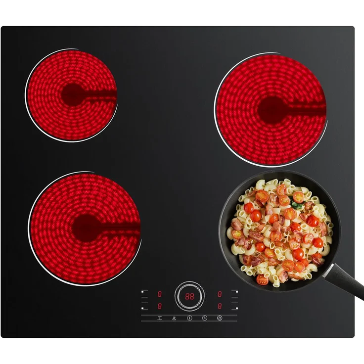 CDV Elektro-Kochfeld, 60 cm Einbau Cerankochfeld mit 4 Zonen, 6000 W, Touch Control, schwarz, mit Kindersicherung und Restwärmeanzeige
