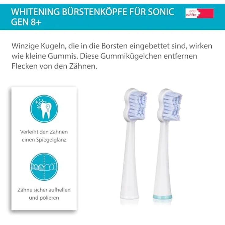 edel+white Whitening Bürstenköpfe für elektrische Zahnbürste Sonic Gen 8+ I Zahnbürstenaufsatz x 2 - Effektive Zahnreinigung und Aufhellung - Weiß – Bild 5