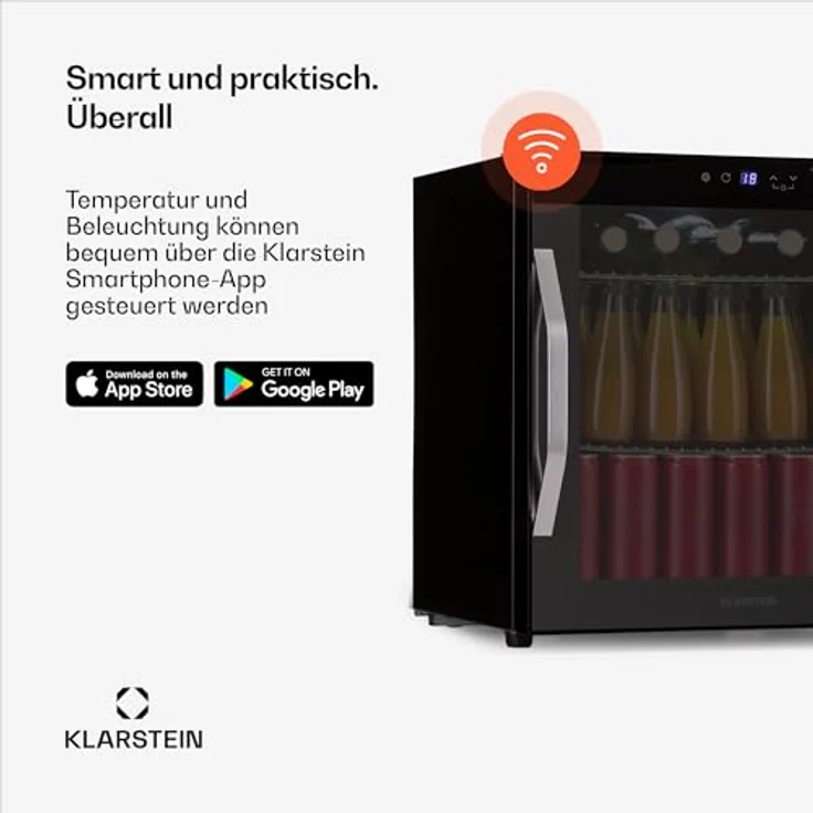 Klarstein Coachella 50 Onyx, Getränkekühlschrank mit 47 L, Wifi, 51 cm hoch, 47.5 cm breit, LED-Beleuchtung – Bild 3