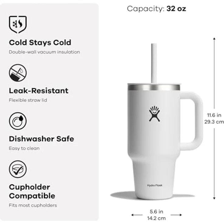 Hydro Flask All Around Reisebecher, Haferflocken, 907 ml - Isolierter Trinkbecher mit auslaufsicherem Strohhalmdeckel, Passend für Becherhalter – Bild 2