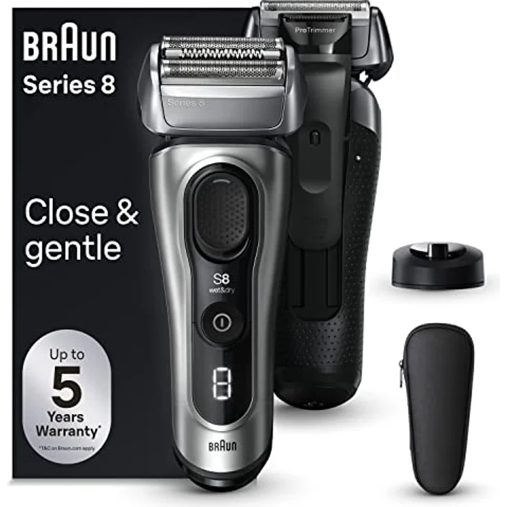 Braun Series 8 Rasierer Herren mit 4+1 Scherkopf, Elektrorasierer, Präzisions-Langhaarschneider, Ladestation, 60 Min Laufzeit, Wet & Dry, Geschenk Mann, Made in Germany 8517s, Silber – Bild 1