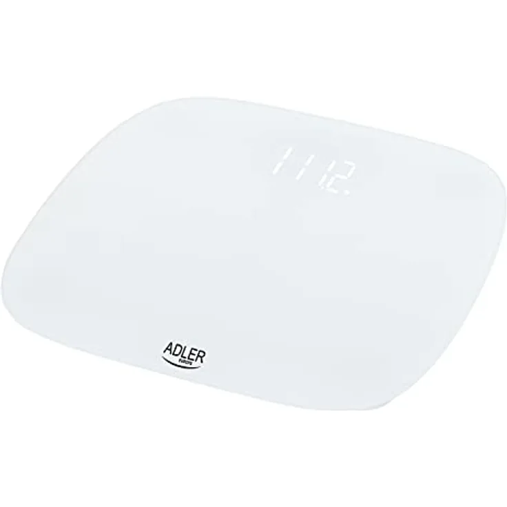 Adler AD8176 Digitale Badezimmerwaage, hohe Präzision, LED-Anzeige, bis zu 180 kg, modernes Design, automatische Abschaltung, gehärtetes Glas Weiß